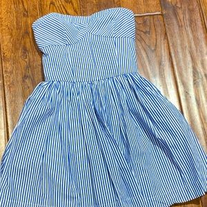 Blue Striped A&F Strapless Dress